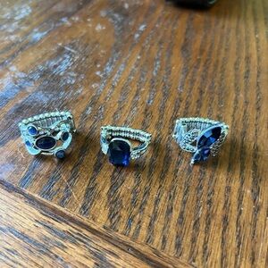 Elegant Silver and Sapphire Blue Gemstone Ring Set 3
